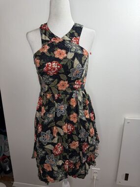 Abercrombie & Fitch XS Floral Halter Romper Black Red Boho Smocked Back